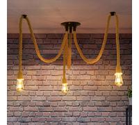 ANWIO Lustre Suspention à 3 Têtes, Plafonnier Led Suspendu, Lampe Araignée DIY, Abat-jour en Rotin pour Chambre à Coucher, Luminaire Industriel, Lustre en Forme d'Araignée, Eclairage Loft（1PCS）