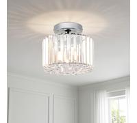 ANWIO Plafonnier Argenté en Cristal Industriel, Luminaire E27 Lustre Suspension Design Métal Ø215mm,Eclairage Plafond Moderne pour Couloir, Salon, Salle à Manger, Cuisine