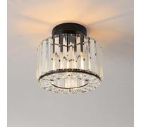 ANWIO Plafonnier en Cristal Noir, Lustre Led Cuisine Moderne E27, Luminaire Plafonnier Couloir Ø215mm, Lustre Salle à Manger, Petite Chambre