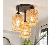 ANWIO Plafonnier Suspendu en Rotin, Plafonnier Led à 3 Flammes avec Abat-jour en Rotin, Lustre Vintage en Bambou, Lampe en Osier Pour Le Salon Chambre Cuisine Couloir