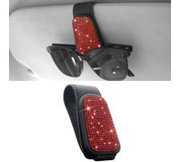 Anwlki Bling - Support de lunettes de soleil pour visière de voiture - Magnétique - En cuir - Avec strass - Clip pour carte de ticket - Pour femmes et filles - Rouge