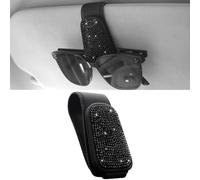 Anwlki Bling Support de lunettes de soleil pour visière de voiture - Support magnétique en cuir - Clip de visière en strass - Support de branches de lunettes - Clip pour carte de ticket - Pour femmes