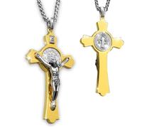 Anwlki Collier avec pendentif crucifix de Saint Benoît - Médaille de Saint Benoît - Cadeau religieux pour homme, femme, famille, parent, ami, 2.76 inches x 1.69 inches, Zinc, Pas de pierre précieuse