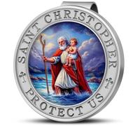 Anwlki Médaille de Saint-Christophe pour voiture, colorée en relief 3D avec clip de visière de Saint-Christophe, cadeau religieux pour parent, famille, ami, conducteur (1)