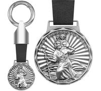 Anwlki Médaille Saint-Christophe en Cuir - Protège Nous - Venez Bien - Maison, Voiture, Moto - Conducteur - Pendentif Patron, Argent Vieilli, M