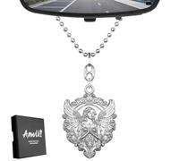 Anwlki Pendentif de rétroviseur de voiture avec ange gardien - Porte-bonheur - Médaille d'ange gardien - Argenté