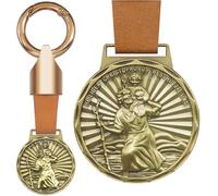 Anwlki Plaque Saint-Christophe Porte-clés en Cuir Médaille Saint Christophe Protège-nous Rentre Bien à la Maison Auto Moto Conducteur Pendentif Saint Patron, Couleur : laiton, M