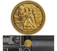 Anwlki Saint Christophe Auto Plaques Ø 4cm Saint Christophe Médaille Protège-Nous Reviens Bien à la Maison Cadeau avec Aimant et 1 Pièce de Fer, 3 Autocollants Double Face (Or Ancien)