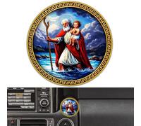Anwlki Saint Christophe Plaques de Voiture Ø 4cm Médaille Saint Christophe Protégez-Nous Revenez en Bonne Santé Cadeau avec Aimant et 1 Pièce de Fer, 3 Autocollants Double Face (Multicolore Or