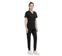 Anwrtuk Ensemble de blouses pour femmes, uniforme médical, haut de gommage extensible à col en V et pantalon de jogging avec ceinture, multi-poches (noir, M)