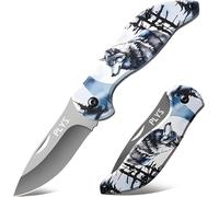 Anwxai-Couteau Pliant Couteau De Poche Tranchant Léger Et Pratique Un Compagnon Pour Les Randonnées En Plein Air Motif Loup Des Neiges