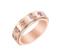 Anxiété annuelles, anneaux larges pour hommes Rose Star Moon Rotation Rotation Cubic Zirconia Femmes Bijoux en acier inoxydable Confort Ajustement avec boîte