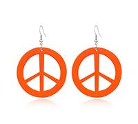 Anxin Store Boucles d'oreilles pendantes en acrylique léger avec logo de paix Motif cercles simples 60 70 80 Pour femme Cadeaux de fête d'Halloween, Métal