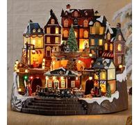 ANXYYDS Maisons de Village de Noël Bâtiments de Collection, Train en Mouvement Autour avec des décorations de Noël Musicales à lumière Chaude pour Les décorations de Vacances de Noël