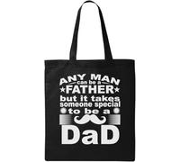 Any Man Can Be A Father But It Takes Someone Special to Be A Dad Funny Moustache Sac fourre-tout en coton écologique naturel Noir, Noir , Taille unique