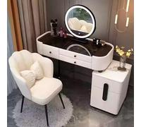 AnYaBinni Coiffeuse avec LED Miroir, Éclairage LED Réglable 3 Couleurs, Table de Maquillage avec 5 Tiroirs en Bois et Chaise en Velours pour Chambre, Mondeer Style, L:80/100 CM