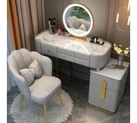 AnYaBinni Coiffeuse avec LED Miroir, Éclairage LED Réglable 3 Couleurs, Table de Maquillage avec 5 Tiroirs en Bois et Chaise en Velours pour Chambre, Mondeer Style, L:80/100 CM