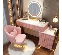 AnYaBinni Coiffeuse avec Miroir et Éclairage, 3 Couleurs,Luminosité Réglable, Table de Maquillage avec 5 Espace de Rangement Tiroirs en Bois Massif Grand, Chaise en Velours, 80/100 * 40 * 76 CM