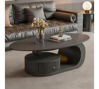 AnYaBinni Table Basse Ovale Moderne avec Effet marbre grainé, Table Basse Carrée pour Salon avec Compartiments de Rangement et Tiroirs pour Chambre, L:100/120 CM