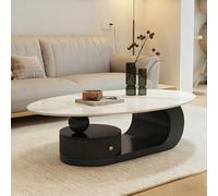 AnYaBinni Table Basse Ovale Moderne avec Effet marbre grainé, Table Basse Carrée pour Salon avec Compartiments de Rangement et Tiroirs pour Chambre, L:100/120 CM