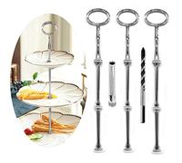 Anyasen Barre métallique Mittellochausstech 2 à 3 étages pour gâteau de mariage Etagere porte-gâteaux porte-gâteaux ovale (Argentée, 3 pièces)