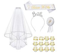 Anyasen Bride to Be Hen Party Accessoire Decoration Bride to Be Enterrement de Vie de Jeune Fille avec Voile, Bandeau diadème, Sash Bandeau, Badge, Autocollants de Tatouage, pour Bridal Party