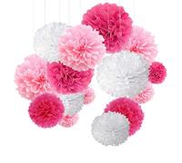 Anyasen Pompons roses Pompons en Papier de Soie pompons papier Poms Fleurs pour decoration bapteme fille décor mariage fête d'Anniversaire 27 Pièces