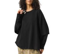 Anybird Unisexe Patchwork Manches Longues T Shirt Faux Deux Pièces Coton Col Ras du Cou Casual Workout Sweatshirt,Black 1,M