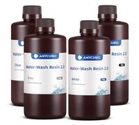 Anycubic Résine Lavable à l'Eau 2.0 pour Imprimante 3D LCD, Haute Précision et Faible Odeur, Grande Résilience et Couleurs Durables, Gris+Noir+Blanc+Clair 4KG