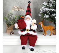 AnyDesign Figurines de Père Noël assis faites à la main avec sac cadeau et petit ours - Décoration de Noël pour la maison, le bureau - Décoration de fête de Noël