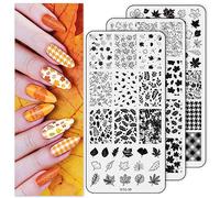 AnyDesign Kit de 3 plaques de stamping pour nail art,Feuilles d'érable assorties,Collection de bénédictions d'automne,Impression à faire soi-même,Salon de manucure