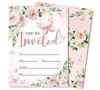 AnyDesign Lot de 20 cartons d'invitation vierges à motif floral rose avec enveloppes, autocollants, pour mariage, fête prénatale, anniversaire, dîner, 12,7 x 17,8 cm