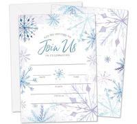 AnyDesign Lot de 20 invitations de Noël violettes et bleues avec enveloppes et autocollants pour fête prénatale, mariage, anniversaire, dîner, 12,7 x 17,8 cm