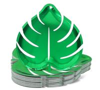 AnyDesign Lot de 24 assiettes jetables en carton motif feuille de palmier hawaïen - Étanches - Vertes - Pour fête hawaïenne - Fournitures de pique-nique Luau