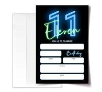 ANYEMW Neon Glow Lot de 20 cartes d'invitation pour 11e anniversaire de garçon et fille 11 x 15 cm avec 20 enveloppes (192)