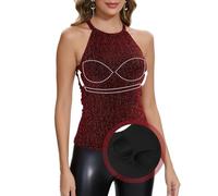 ANYFITTING Femmes Camisole Tops avec Soutien-Gorge Intégré U-Neck Débardeurs Coupe Slim Bretelles Spaghetti Camisole Dos Nu sans Manches de Base Débardeur Été Haut Rouge Pétillant XL