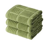 Anyi Lot de 3 torchons de Cuisine absorbants très résistants avec Boucle de Suspension 100% Coton, 40,6 x 66 cm (Vert)