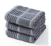 Anyi Lot de 3 torchons de Cuisine absorbants très résistants avec Boucle de Suspension 100% Coton, 40,6 x 66 cm, Gris