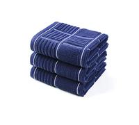 ANYI Lot de 3 torchons de Cuisine absorbants très résistants avec Boucle de Suspension 100% Coton, 40,6 x 66 cm, Bleu Marine