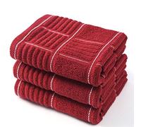 ANYI Lot de 3 torchons de Cuisine absorbants très résistants avec Boucle de Suspension 100% Coton, 40,6 x 66 cm, Rouge et Blanc