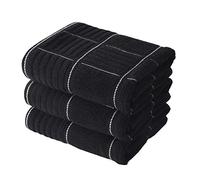 Anyi Lot de 3 torchons de Cuisine absorbants très résistants avec Boucle de Suspension 100% Coton, torchons de Bar à thé (40,6 x 66 cm, Noir)