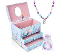 Anyiner Boîte à Bijoux Musicale Pour Filles - Boîte à Musique Ballerine Avec 2 Tiroirs Coulissants, Boîte à Bijoux Pour Enfants, Cadeau d'Anniversaire Pour Enfants De 3 à 10 Ans (Sirène Bleue)