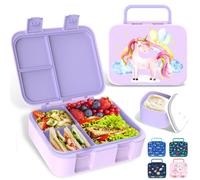 Anyiner Boîte à déjeuner pour enfants, boîte à bento étanche avec plusieurs compartiments et pot à sauce, boîte à goûter portable, boîte à bento sirène pour enfants, adultes, travail, école, licorne