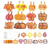 Anyingkai Automne Kit d'artisanat de Fenêtre,DIY Gommettes Automne Enfant avec 24 images de fenêtre, 10 grands autocollants PET, 500 confettis, 5M de cordes colorées (Feuilles)