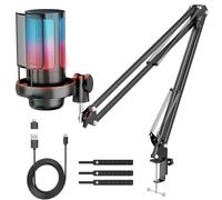 Anykuu Micro Gaming 24 Bits /192 kHz RGB Microphone à Condensateur avec 7 Lumières Variables, USB Micro avec Enregistrer Streaming Gaming Podcast Support réglable Plug and Play