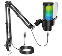 Anykuu Microphone Condensateur PC 1 avec Bras Articulé, RVB pour Streaming, Condensateur Cardioïde 192 kHz/24 Bits avec Bouton Silencieux, Plug & Play pour PC, Mac, PS4/PS5, Gaming, Podcast