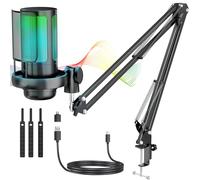 Anykuu RGB Microphone à Condensateur 24 Bits/192 kHz, Micro Gaming avec 7 LumièresVariables, USB Micro avec Bras pour Jeux/Studio/Youtuber Karaoké/Podcasting