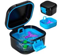 ANYLEY Étui anti-fuite, étui de nettoyage portable pour prothèses dentaires et appareils dentaires | Étui universel pour personnes âgées, athlètes et orthodontie (noir + bleu)