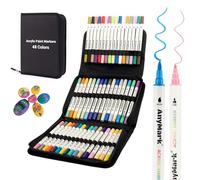 AnyMark 48 Couleurs Marqueurs à Peinture Acrylique, Double Pointe avec Pointe Pinceau et Pointe Fine Marqueurs à Peinture Acrylique Premium pour Pierre, Bois, Loisirs Créatifs DIY