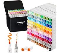 AnyMark Feutres a Alcool, 100 Couleurs Marqueurs à Alcool à Double Pointe Biseautée et Fine, Idéal pour Coloriage Adulte, Dessiner, Illustrer et Croquis, Corps Blanc